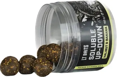 Výhodná nabídka | Vyvážené Rozpustné Boilies LT Baits Soluble Up Down 24mm 150gr Halibut & Banana