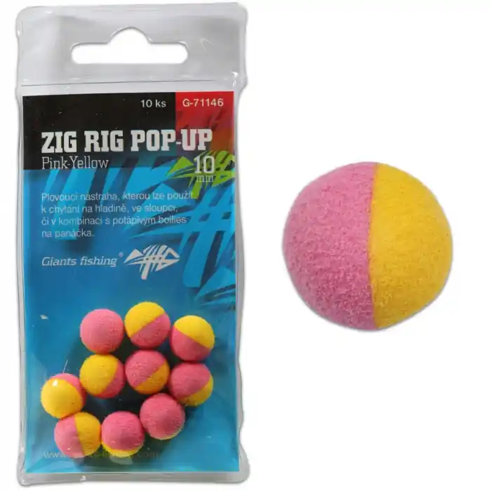 10ks - Pěnová Nástraha Giants Fishing Zig Rig Pop-Up 10mm Řůžovo-žlutá | Outlet
