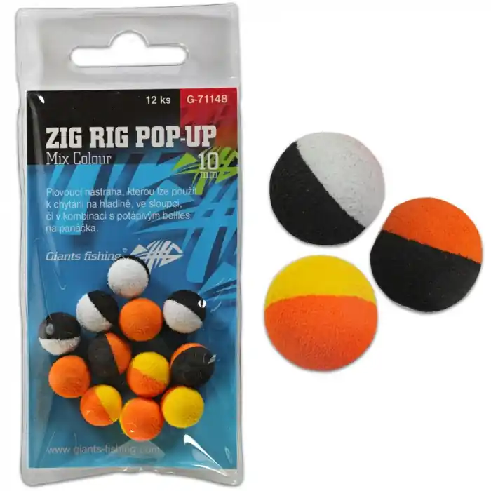 12ks - Pěnová Nástraha Giants Fishing Zig Rig Pop-Up Mix Color Průměr 10mm | Nyní k dispozici